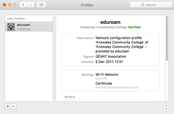 eduroam verified Mac