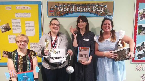 Picture of our staff and students all dressed up for World Book Day