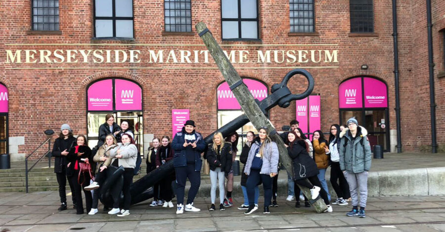 Students pictured outside Liverpool Maritime Museum.