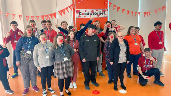 Picture of our students with Johnny Vegas for Red Nose Day