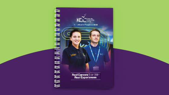 Picture of our School Leaver prospectus. Links through to our prospectuses