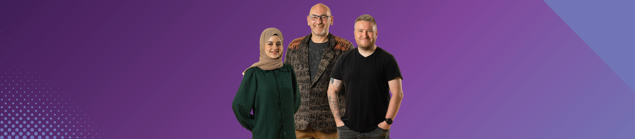 Picture of our 3 students successes who are featured on the front cover of our adult course guide